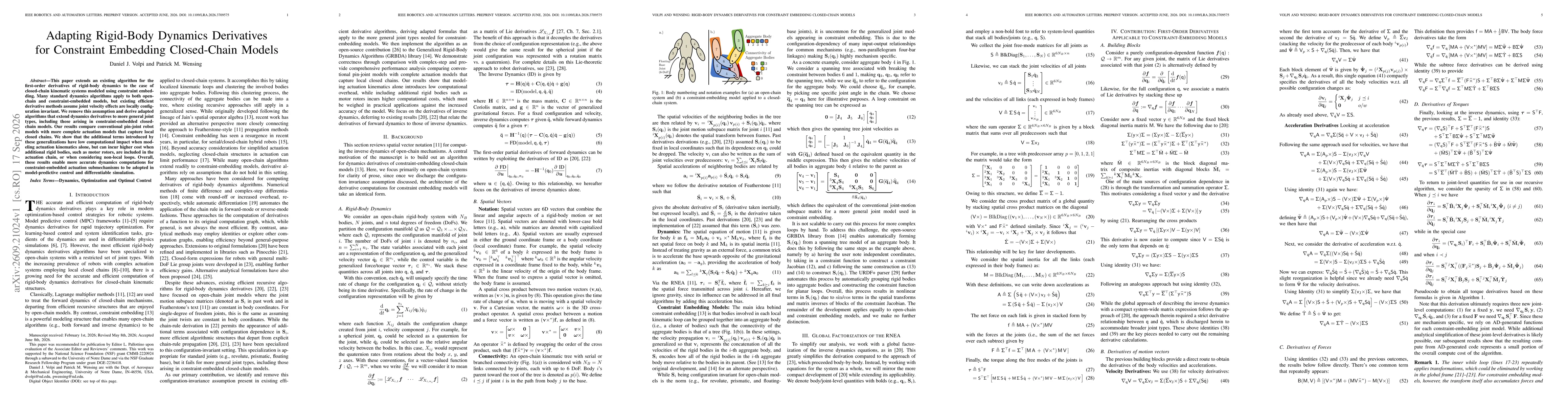 Thumbnail for Adapting Rigid-Body Dynamics Derivatives for Constraint Embedding Closed-Chain Models