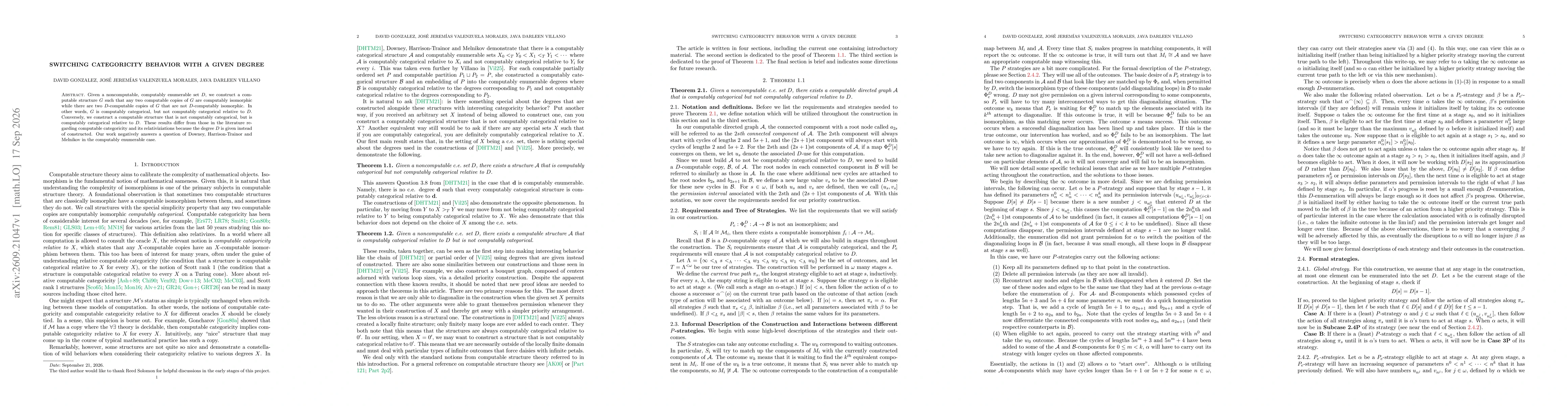 Thumbnail for Switching Categoricity Behavior with a Given Degree