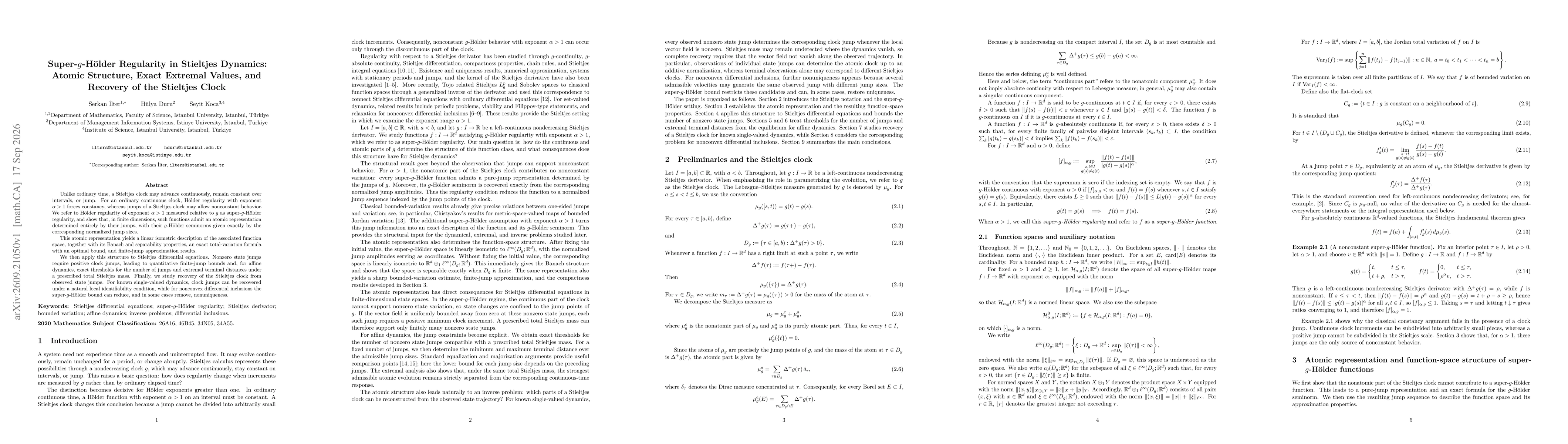 Thumbnail for Super-g-Hölder Regularity in Stieltjes Dynamics: Atomic Structure, Exact Extremal Values, and Recovery of the Stieltjes Clock