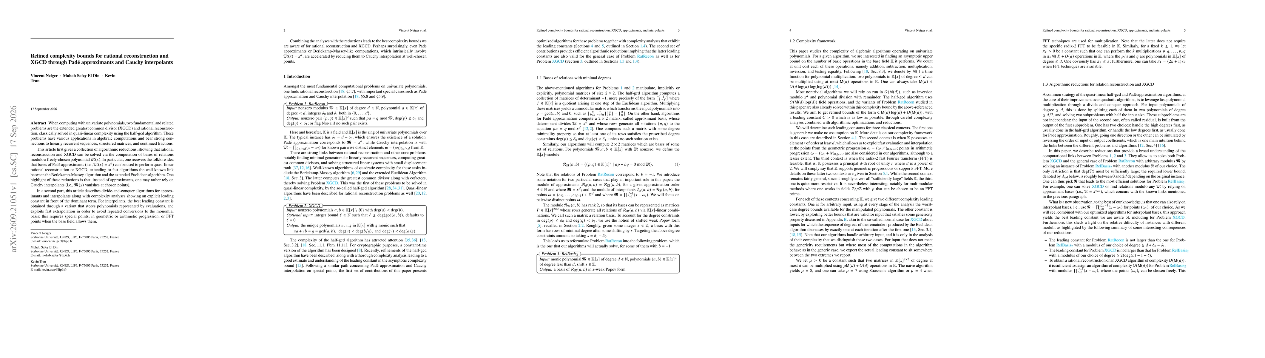 Thumbnail for Refined complexity bounds for rational reconstruction and XGCD through Padé approximants and Cauchy interpolants