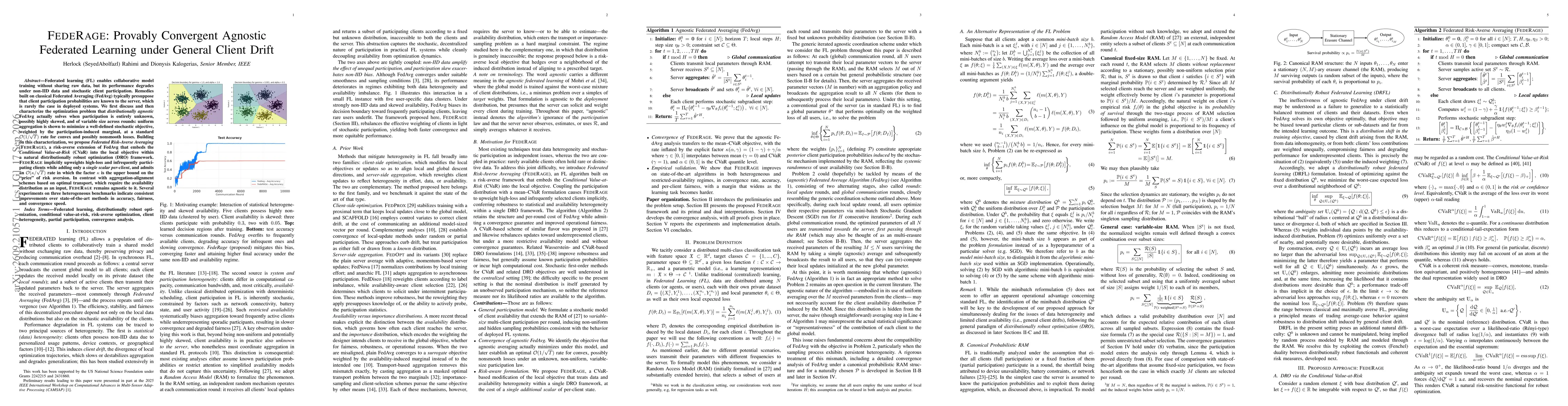 Thumbnail for FedeRage: Provably Convergent Agnostic Federated Learning under General Client Drift