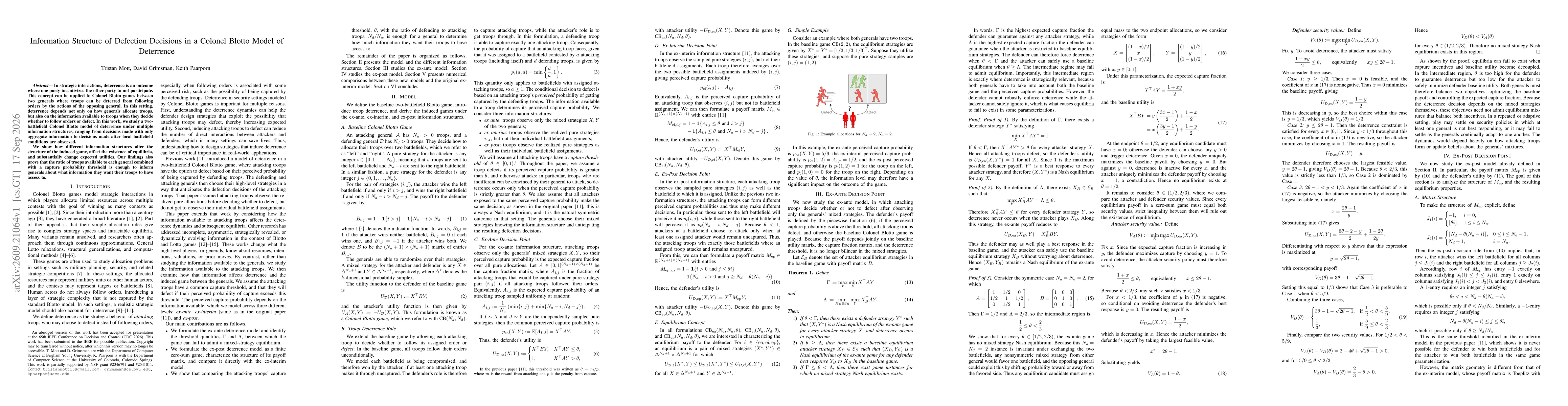 Thumbnail for Information Structure of Defection Decisions in a Colonel Blotto Model of Deterrence