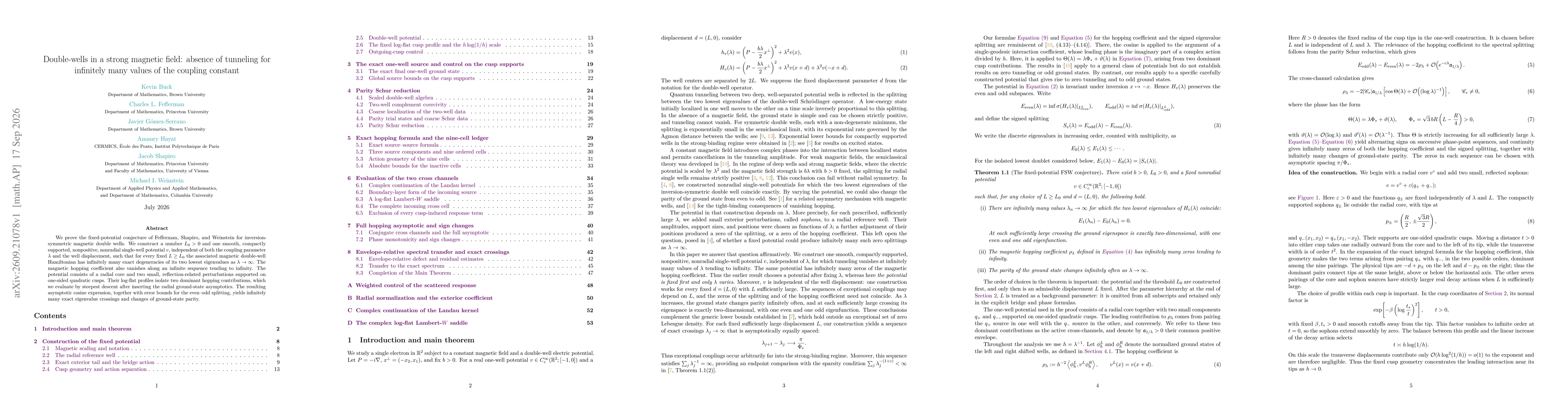 Thumbnail for Double-wells in a strong magnetic field: absence of tunneling for infinitely many values of the coupling constant