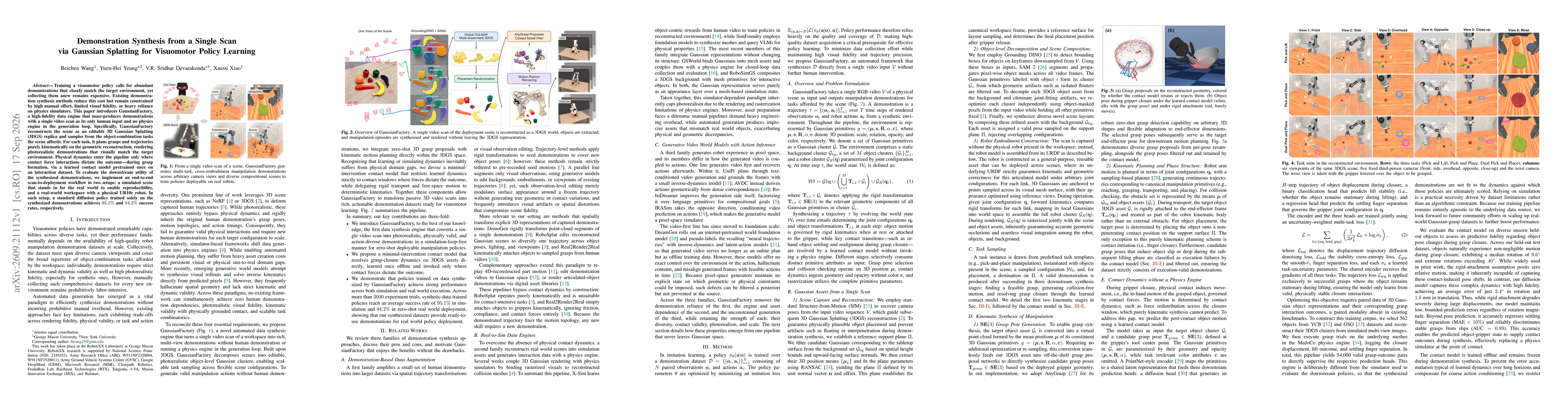 Thumbnail for Demonstration Synthesis from a Single Scan via Gaussian Splatting for Visuomotor Policy Learning