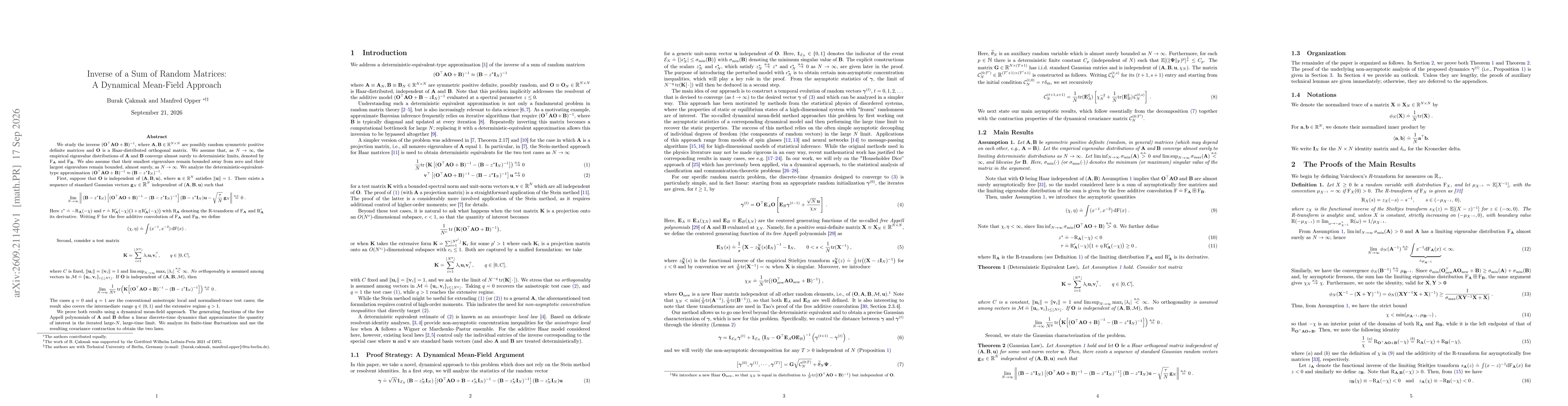 Thumbnail for Inverse of a Sum of Random Matrices: A Dynamical Mean-Field Approach