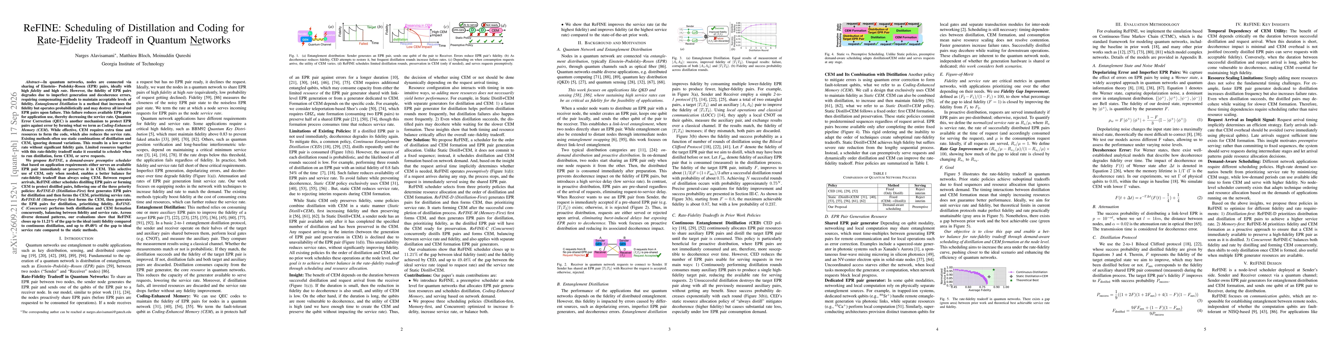 Thumbnail for ReFINE: Scheduling of Distillation and Coding for Rate-Fidelity Tradeoff in Quantum Networks