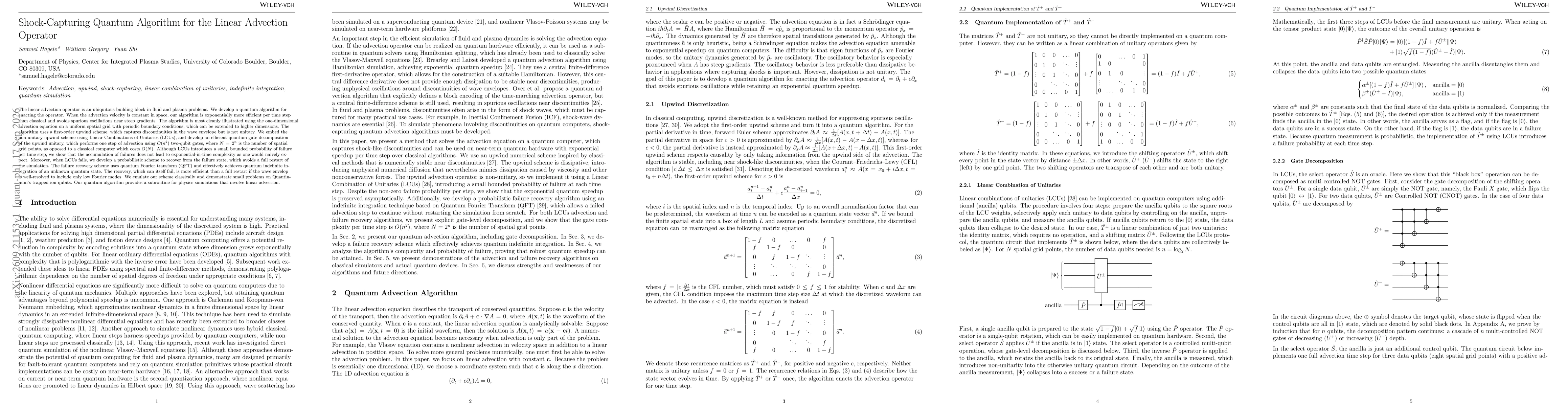 Thumbnail for Shock-Capturing Quantum Algorithm for the Linear Advection Operator
