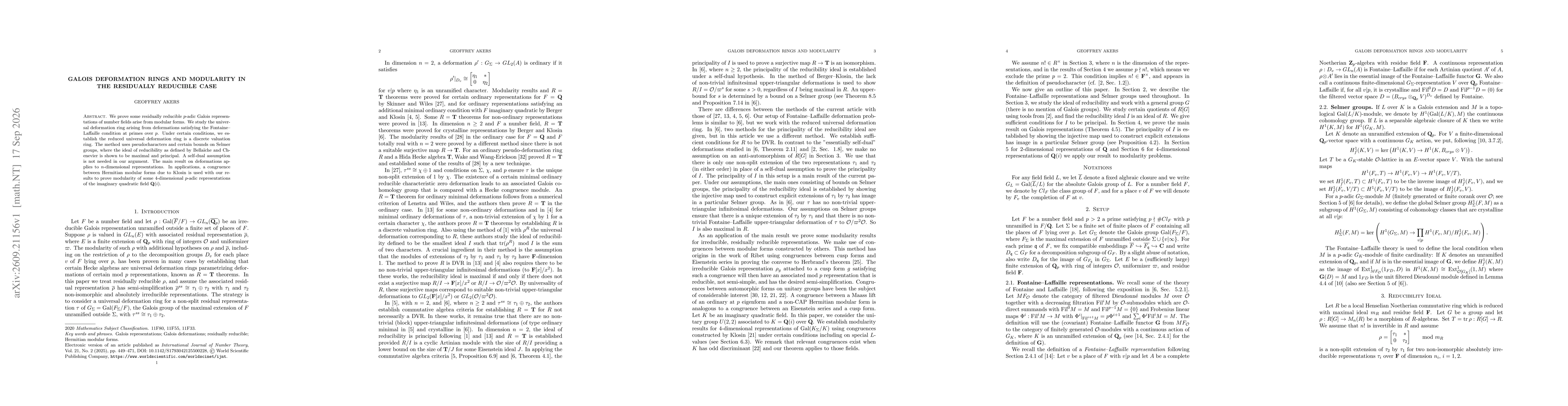 Thumbnail for Galois deformation rings and modularity in the residually reducible case