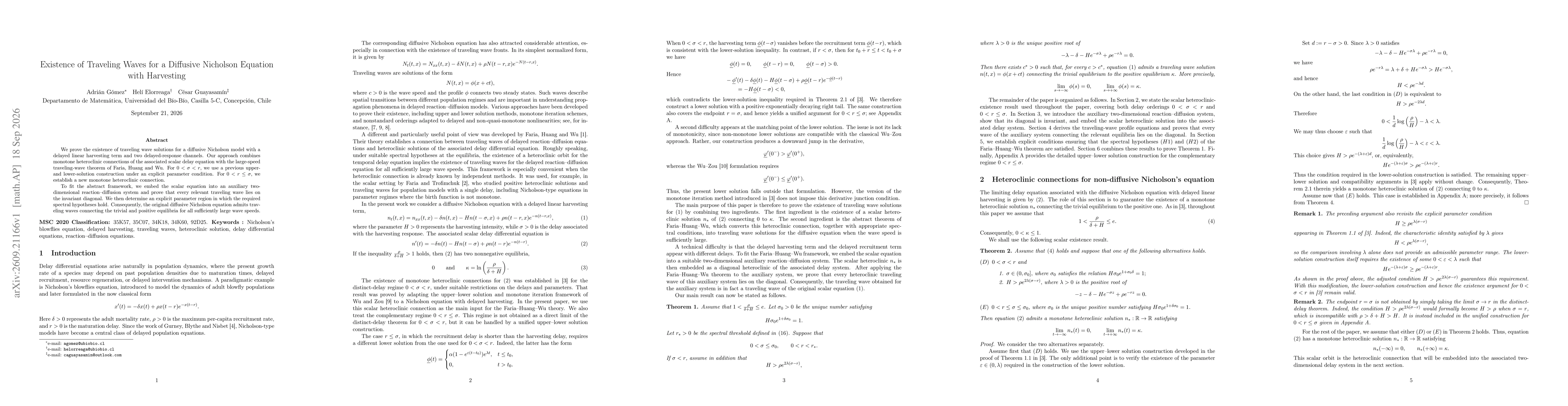 Thumbnail for Existence of Traveling Waves for a Diffusive Nicholson Equation with Harvesting