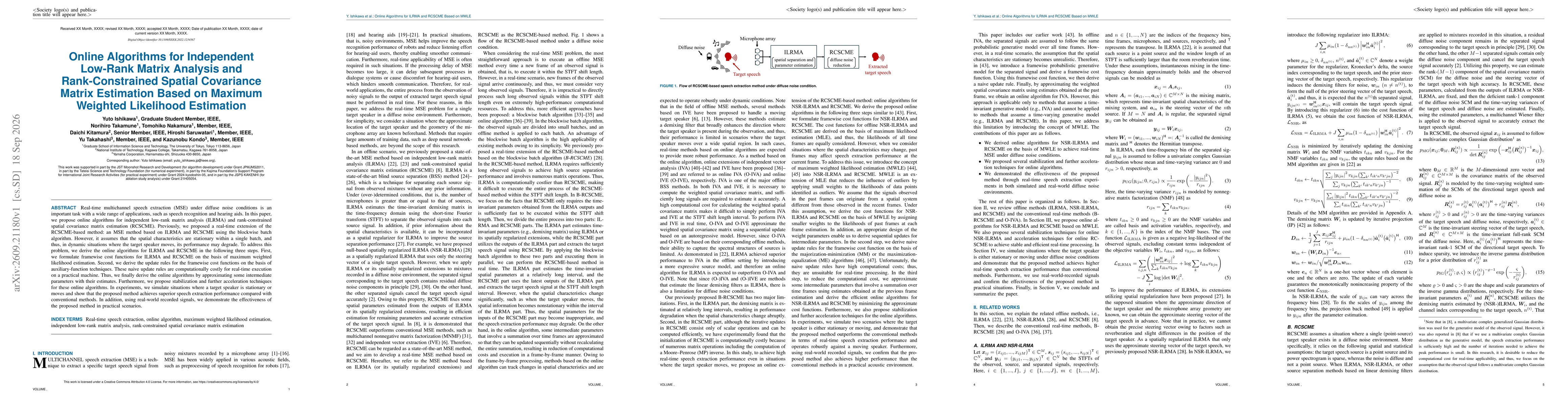 Thumbnail for Online Algorithms for Independent Low-Rank Matrix Analysis and Rank-Constrained Spatial Covariance Matrix Estimation Based on Maximum Weighted Likelihood Estimation