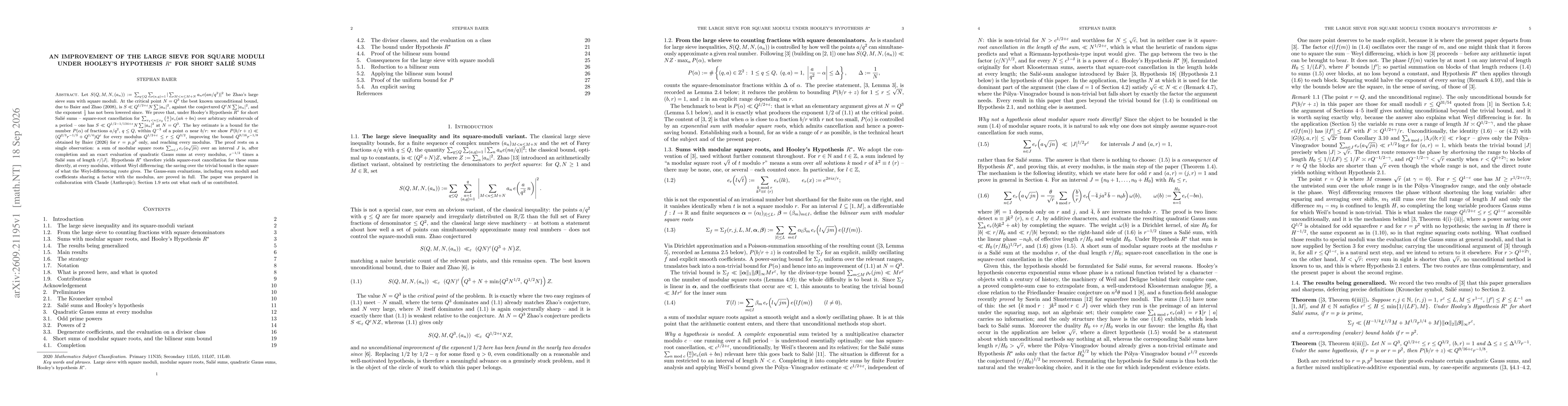 Thumbnail for The large sieve for square moduli under Hooley's hypothesis $R^*$