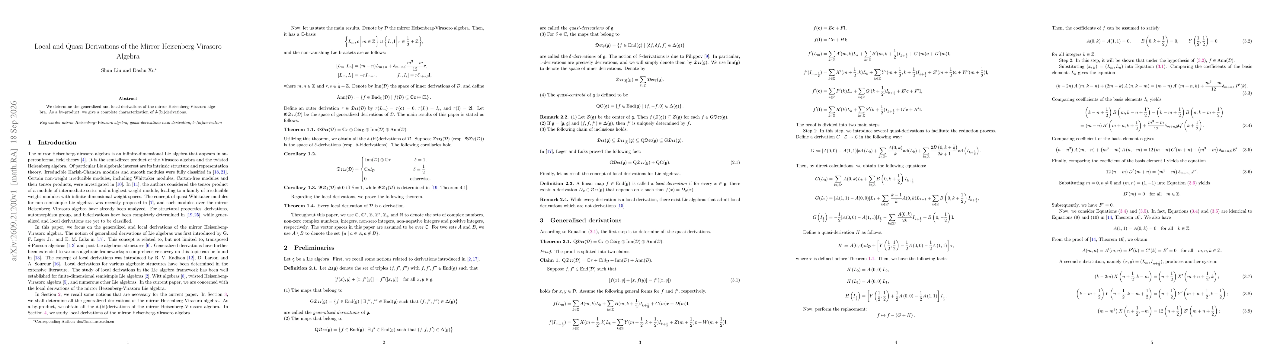 Thumbnail for Local and Quasi Derivations of the Mirror Heisenberg-Virasoro Algebra