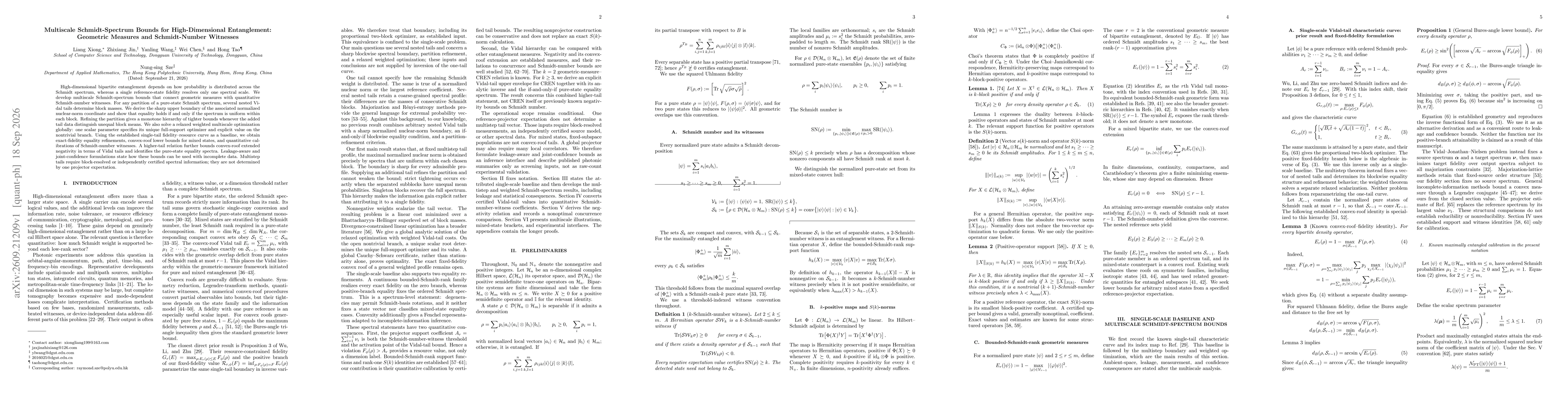 Thumbnail for Multiscale Schmidt-Spectrum Bounds for High-Dimensional Entanglement: Geometric Measures and Schmidt-Number Witnesses