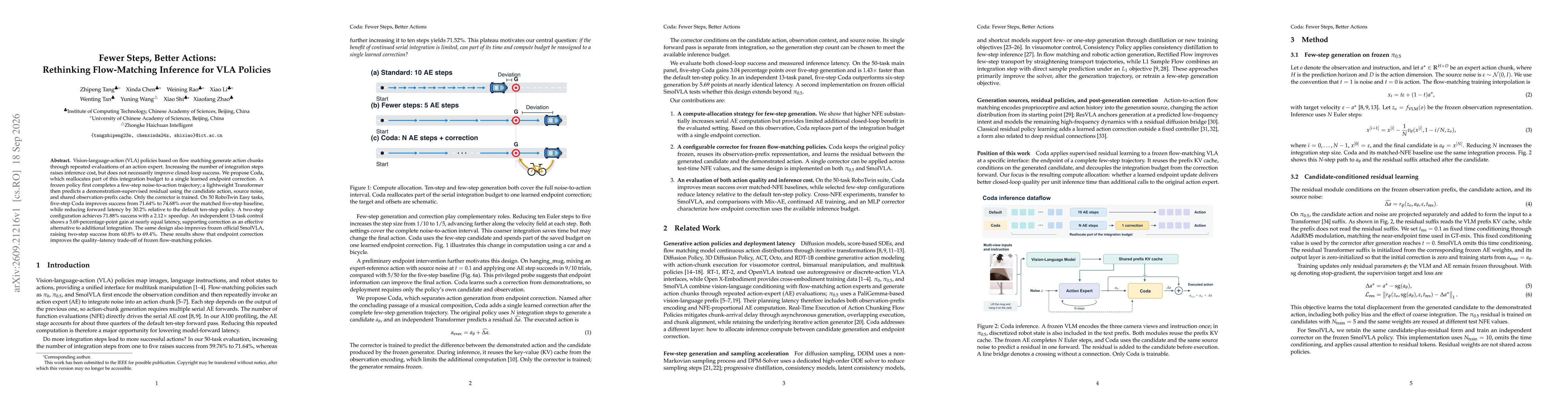 Thumbnail for Fewer Steps, Better Actions: Rethinking Flow-Matching Inference for VLA Policies