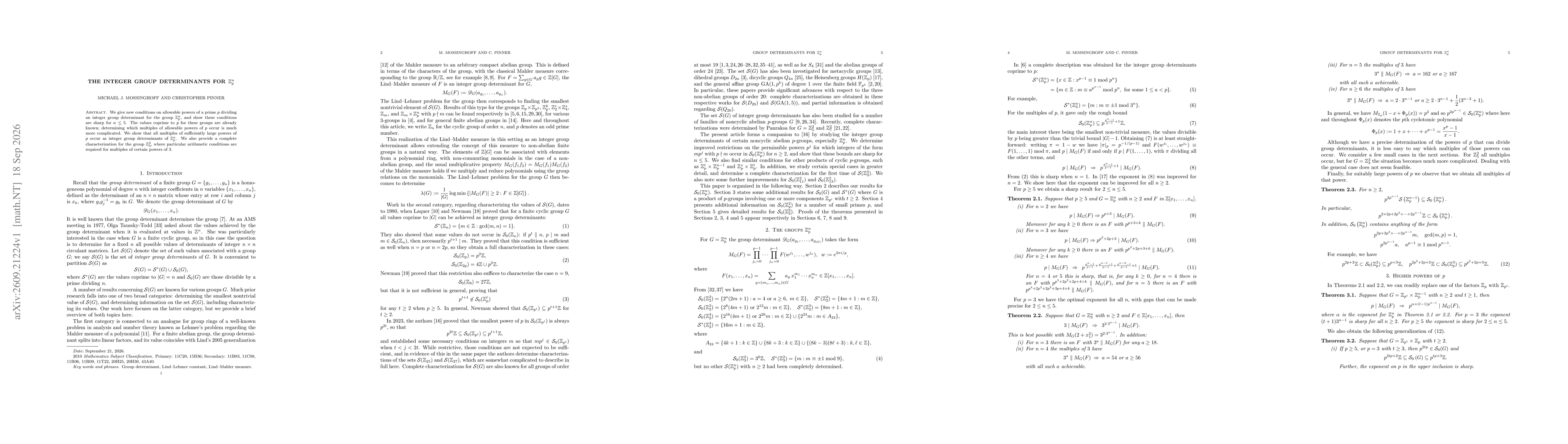 Thumbnail for The integer group determinants for $\mathbb{Z}_p^n$