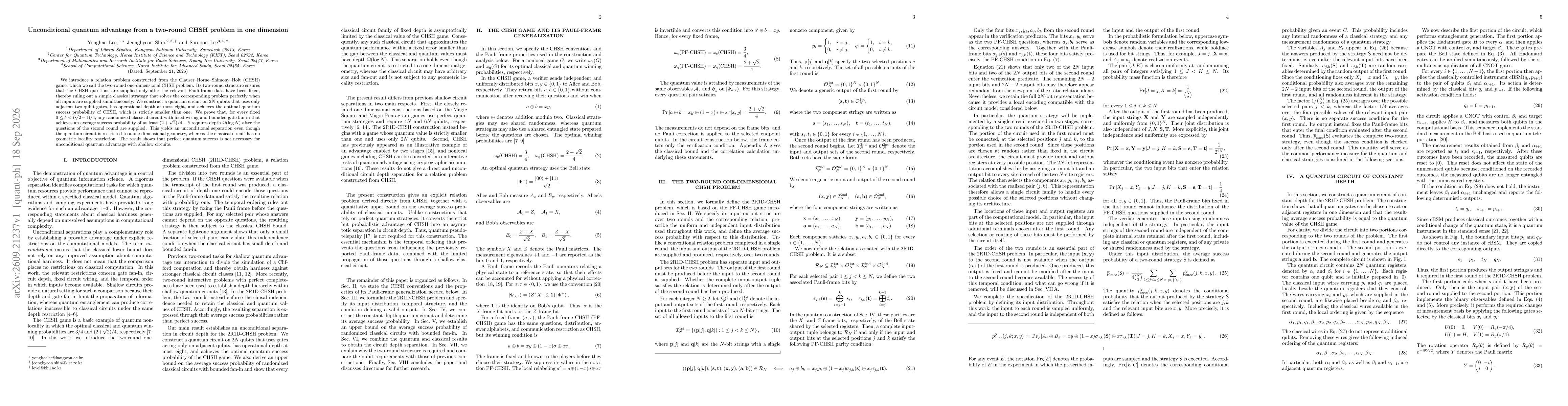 Thumbnail for Unconditional quantum advantage from a two-round CHSH problem in one dimension