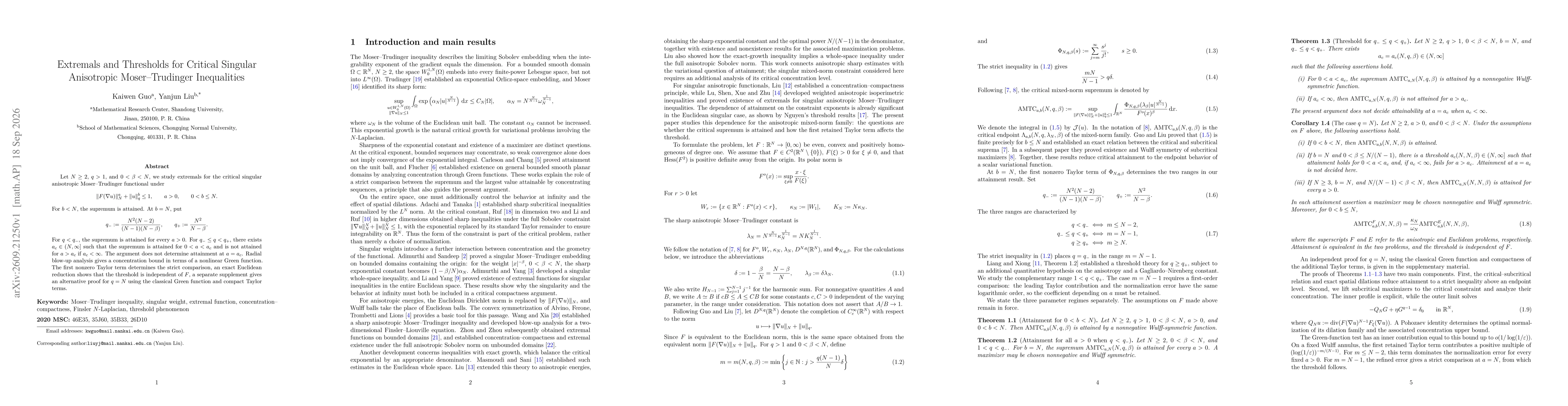 Thumbnail for Extremals and Thresholds for Critical Singular Anisotropic Moser-Trudinger Inequalities