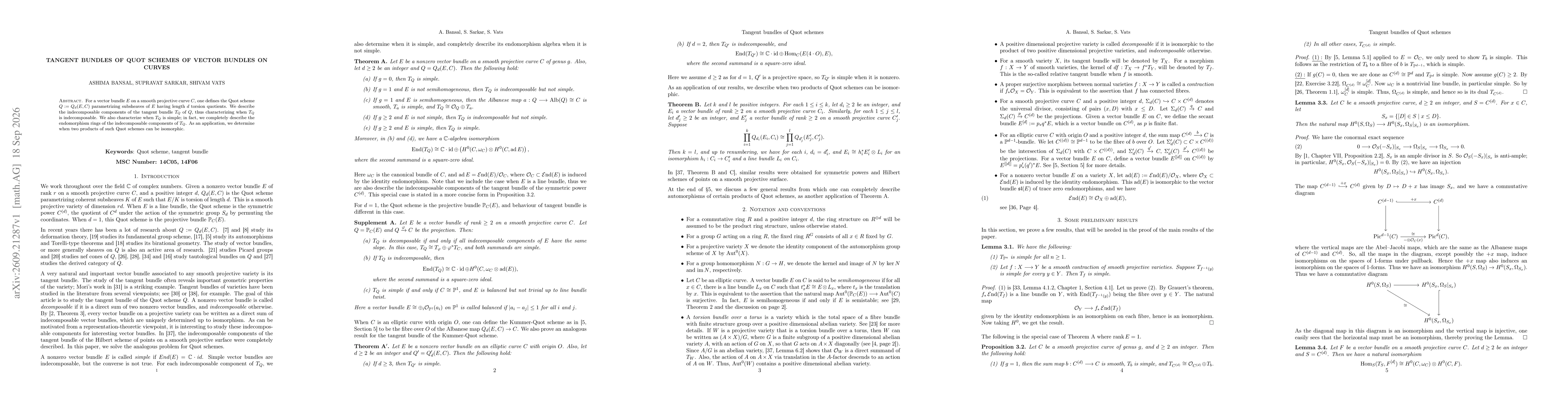 Thumbnail for Tangent bundles of Quot schemes of vector bundles on curves