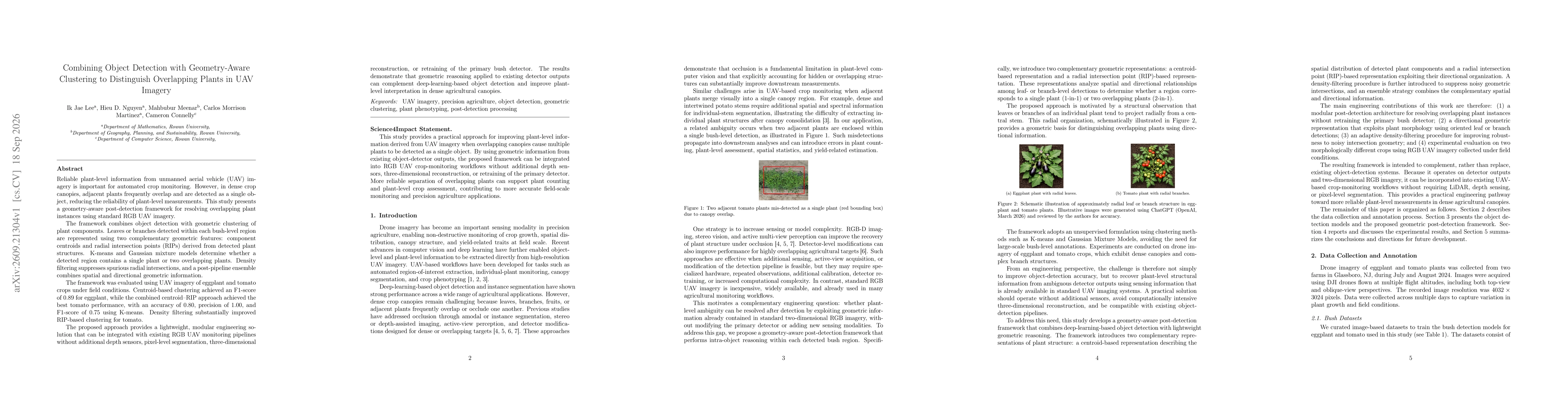 Thumbnail for Combining Object Detection with Geometry-Aware Clustering to Distinguish Overlapping Plants in UAV Imagery