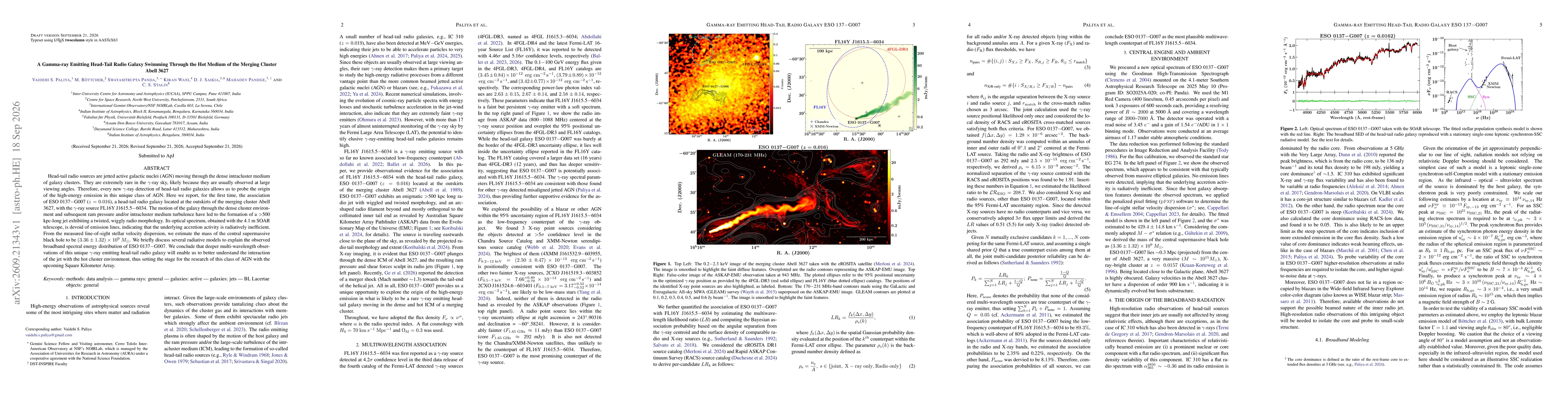 Thumbnail for A Gamma-ray Emitting Head-Tail Radio Galaxy Swimming Through the Hot Medium of the Merging Cluster Abell 3627