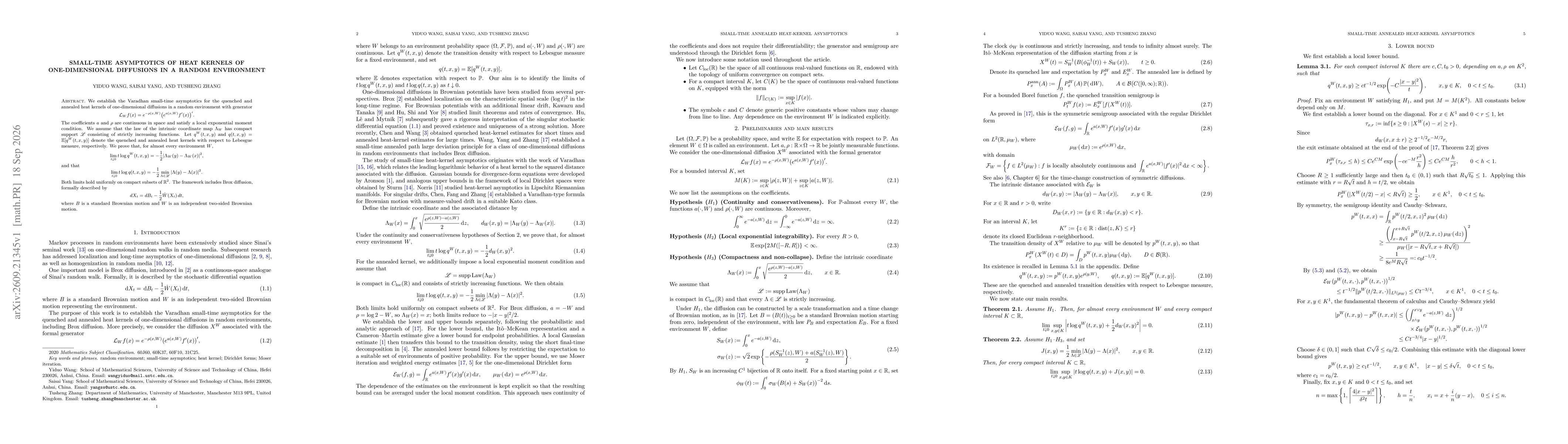 Thumbnail for Small-time asymptotics of heat kernels of one-dimensional diffusions in a random environment
