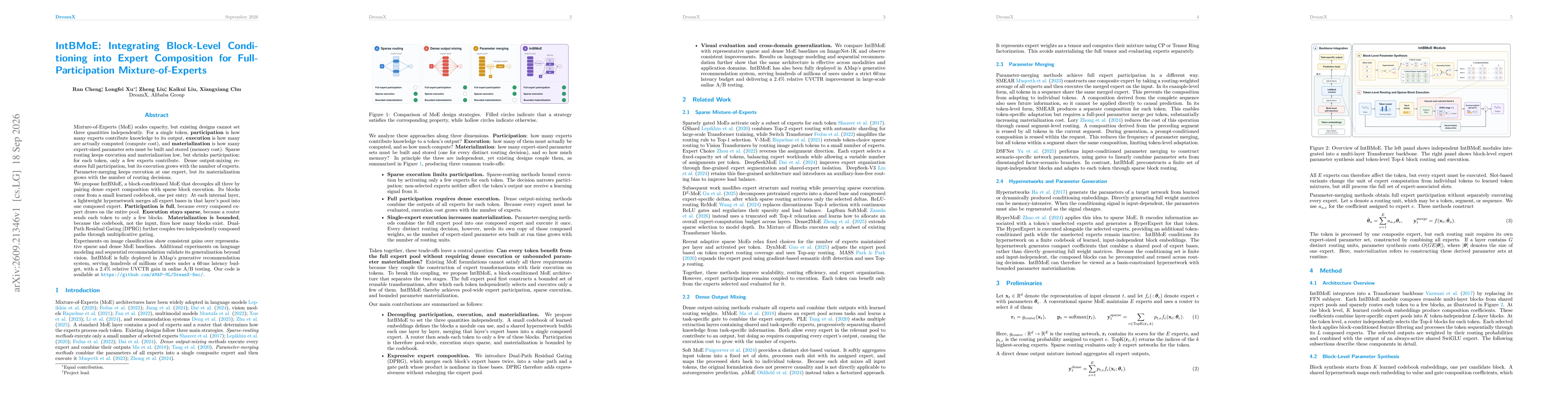 Thumbnail for IntBMoE: Integrating Block-Level Conditioning into Expert Composition for Full-Participation Mixture-of-Experts