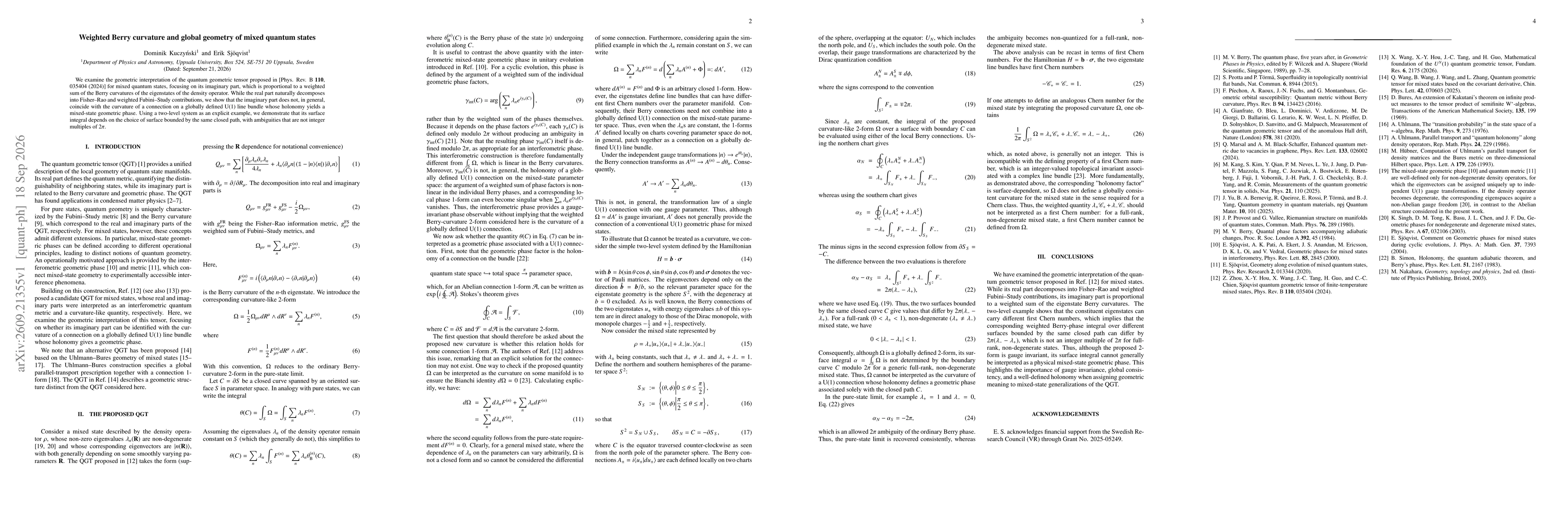 Thumbnail for Weighted Berry curvature and global geometry of mixed quantum states