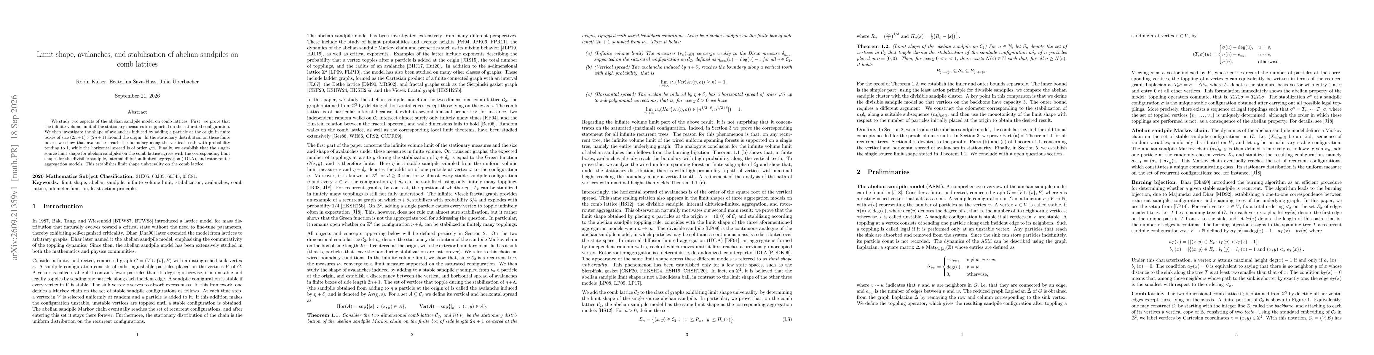 Thumbnail for Limit shape, avalanches, and stabilisation of abelian sandpiles on comb lattices