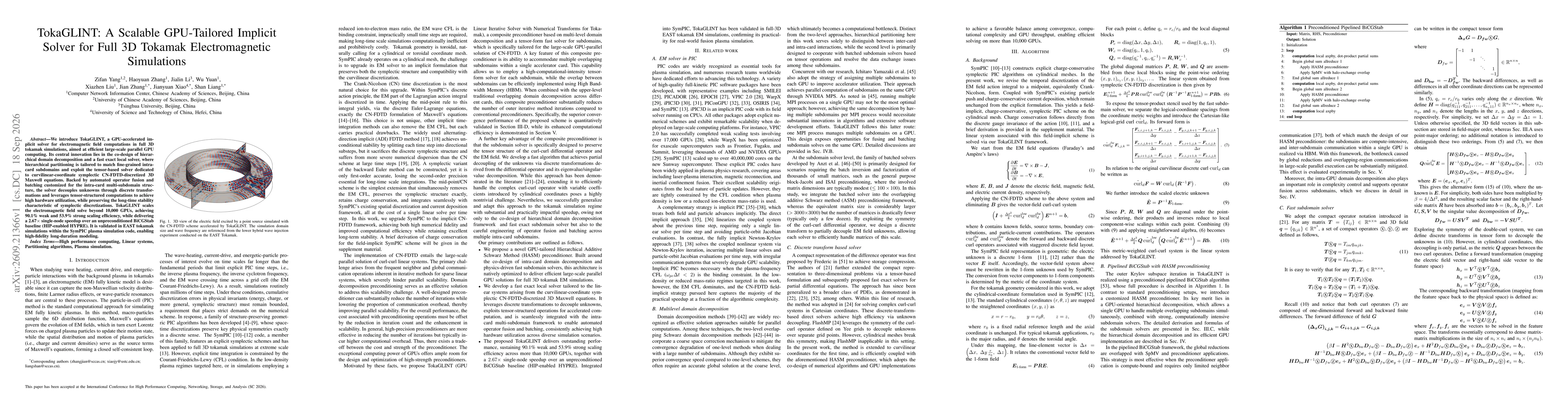 Thumbnail for TokaGLINT: A Scalable GPU-Tailored Implicit Solver for Full 3D Tokamak Electromagnetic Simulations