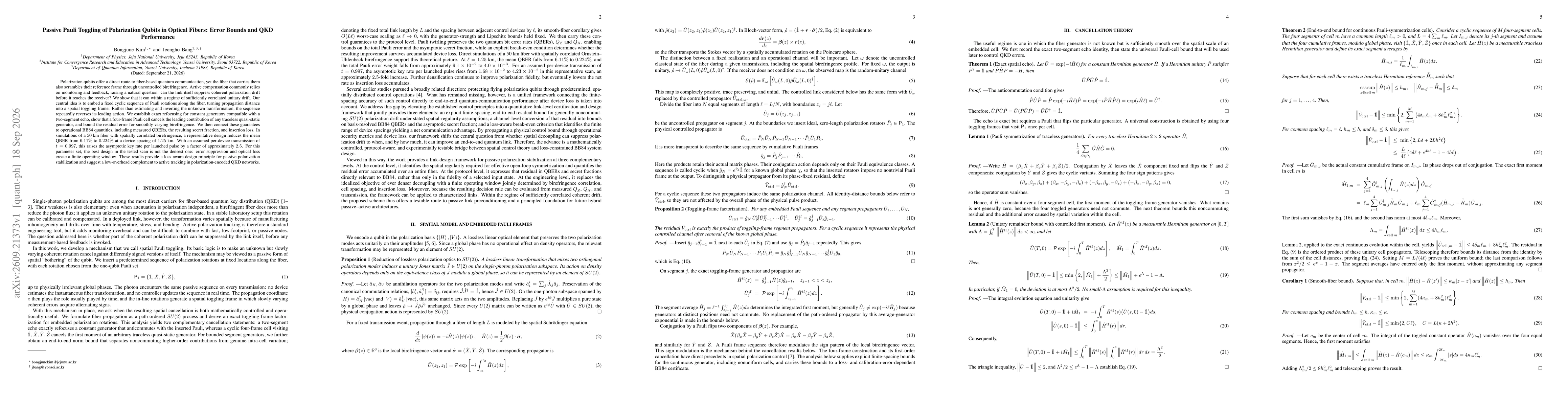 Thumbnail for Passive Pauli Toggling of Polarization Qubits in Optical Fibers: Error Bounds and QKD Performance