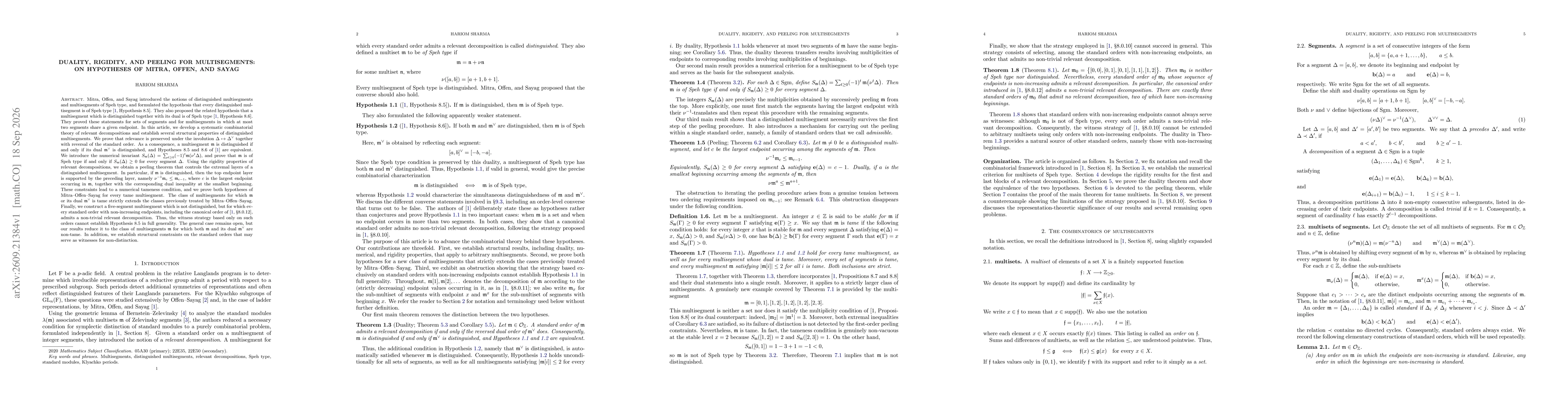 Thumbnail for Duality, rigidity, and peeling for multisegments: on hypotheses of Mitra, Offen, and Sayag