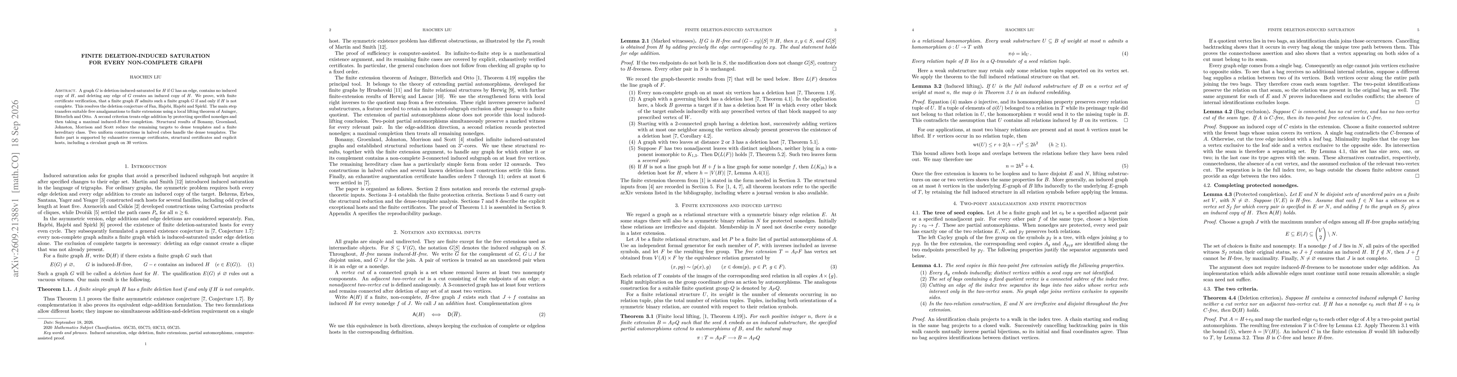 Thumbnail for Finite deletion-induced saturation for every non-complete graph