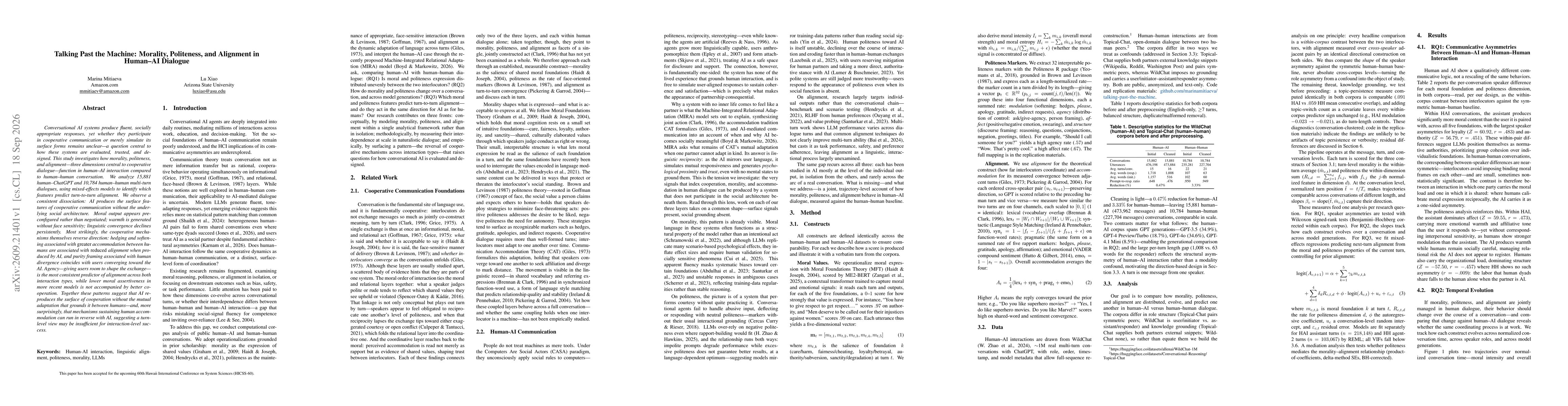 Thumbnail for Talking Past the Machine: Morality, Politeness, and Alignment in Human-AI Dialogue