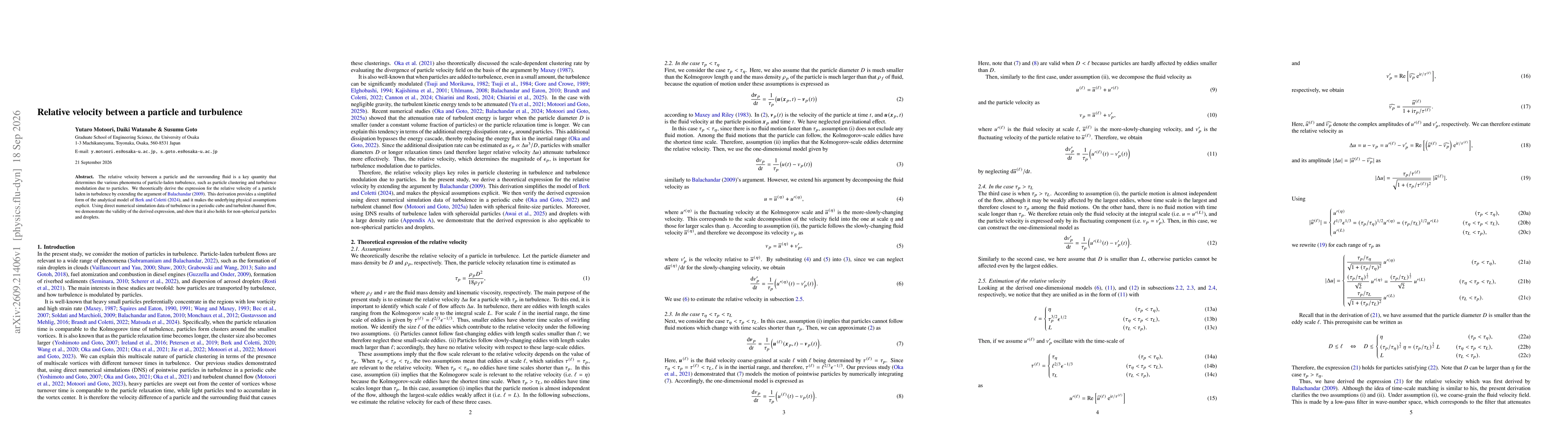 Thumbnail for Relative velocity between a particle and turbulence