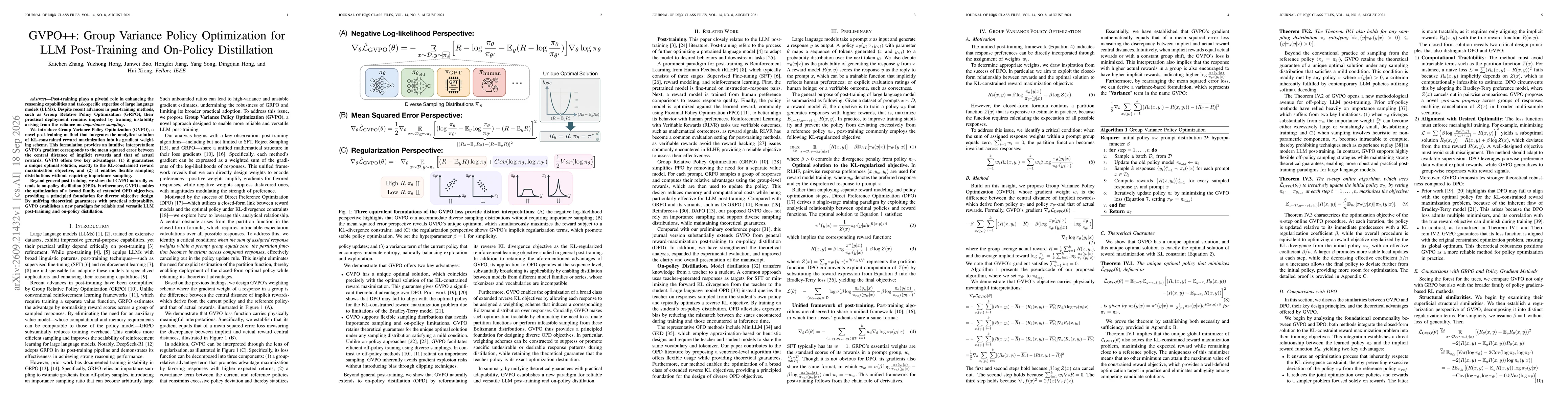 Thumbnail for GVPO++: Group Variance Policy Optimization for LLM Post-Training and On-Policy Distillation