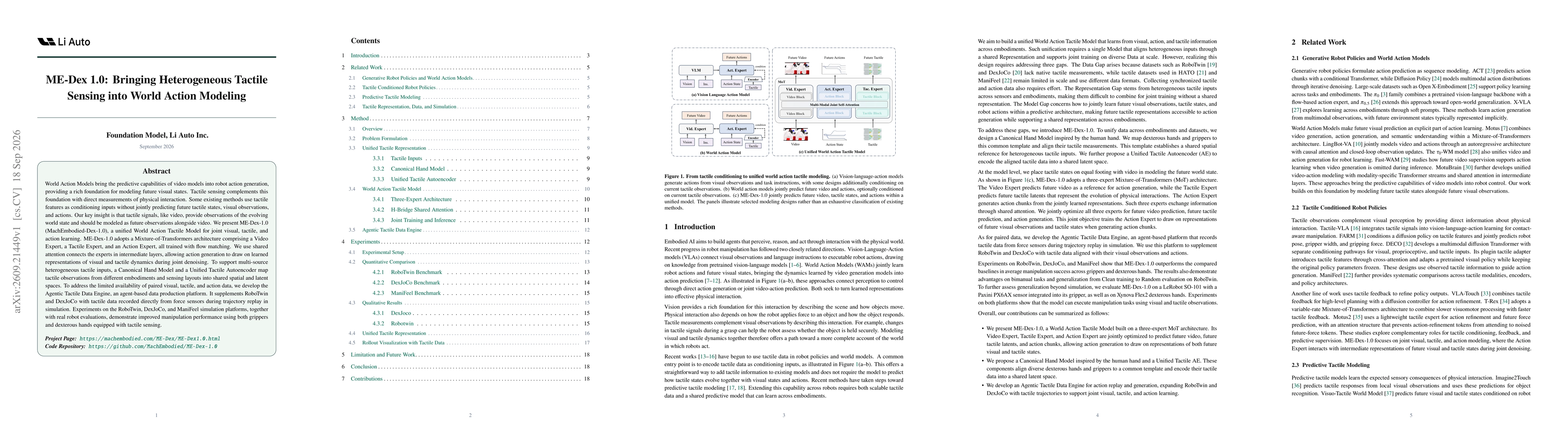 Thumbnail for ME-Dex 1.0: Bringing Heterogeneous Tactile Sensing into World Action Modeling