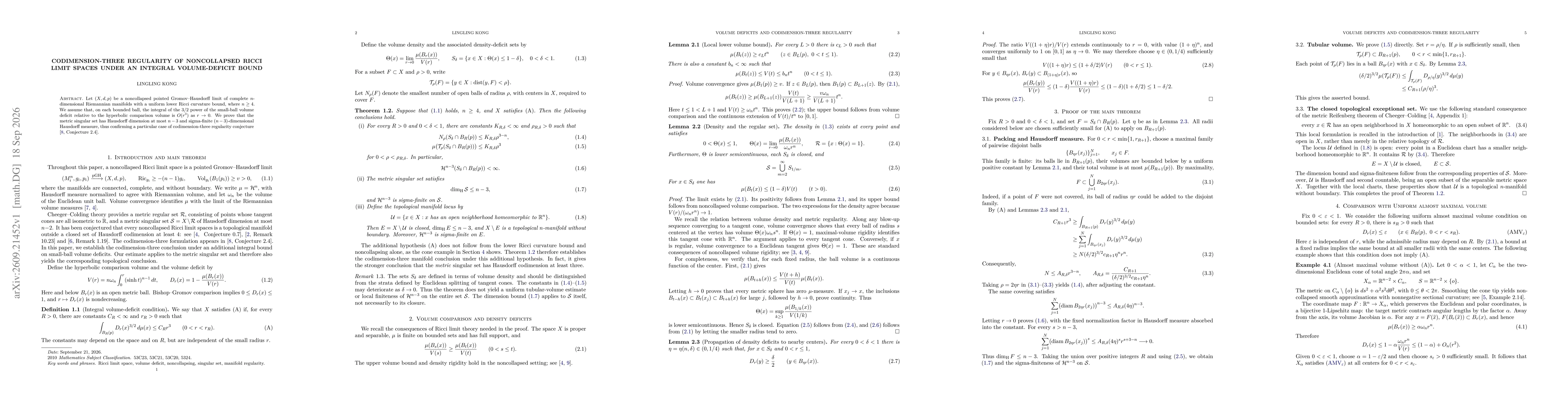 Thumbnail for Codimension-three regularity of noncollapsed Ricci limit spaces under an integral volume-deficit bound