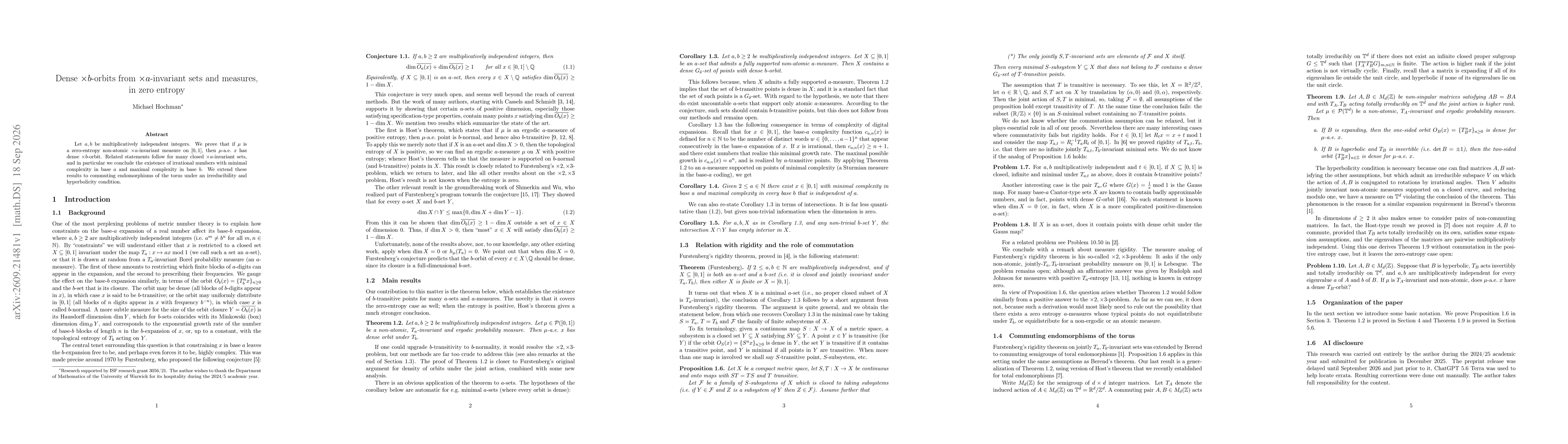 Thumbnail for Dense times-b orbits from times-a invariant sets and measures, in zero entropy