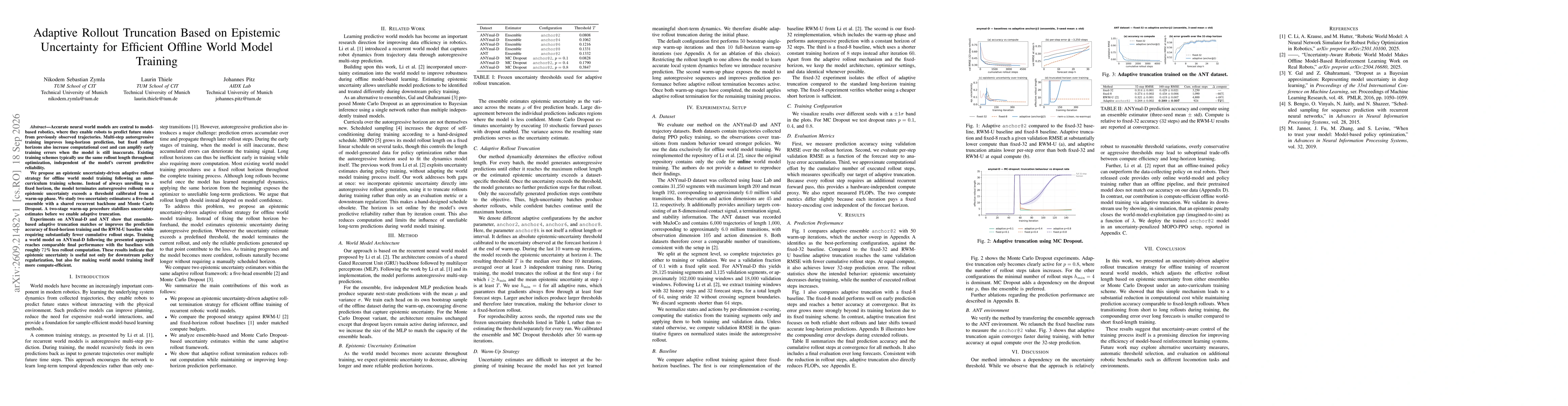 Thumbnail for Adaptive Rollout Truncation Based on Epistemic Uncertainty for Efficient Offline World Model Training
