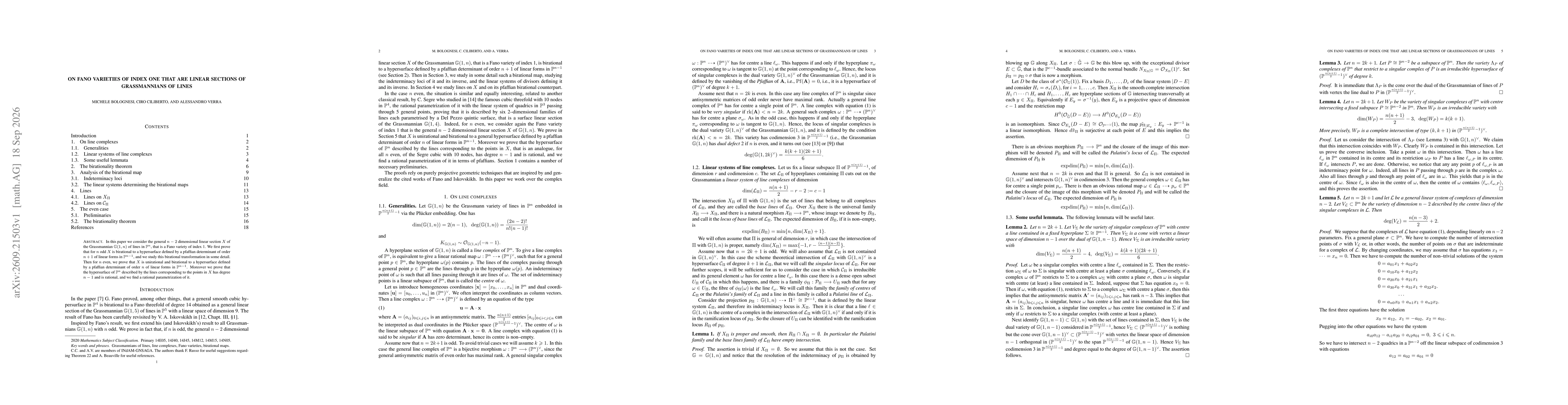 Thumbnail for On Fano varieties of index one that are linear sections of Grassmannians of lines