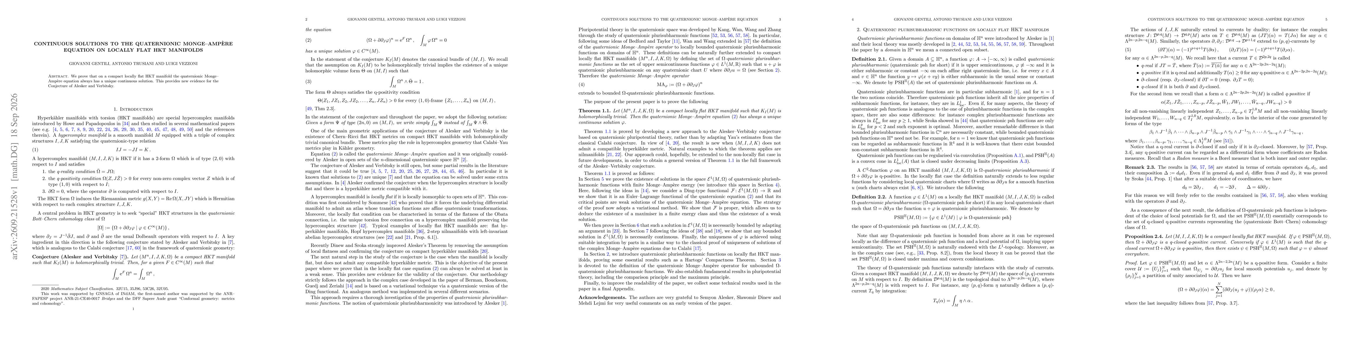 Thumbnail for Continuous solutions to the quaternionic Monge-Ampère equation on locally flat HKT manifolds