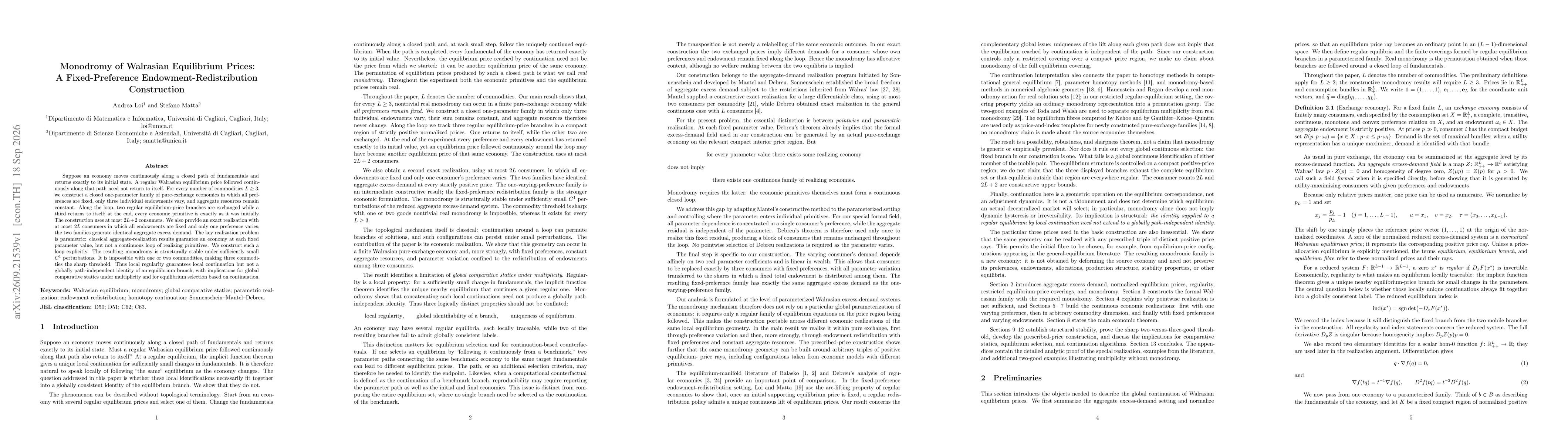 Thumbnail for Monodromy of Walrasian Equilibrium Prices: A Fixed-Preference Endowment-Redistribution Construction