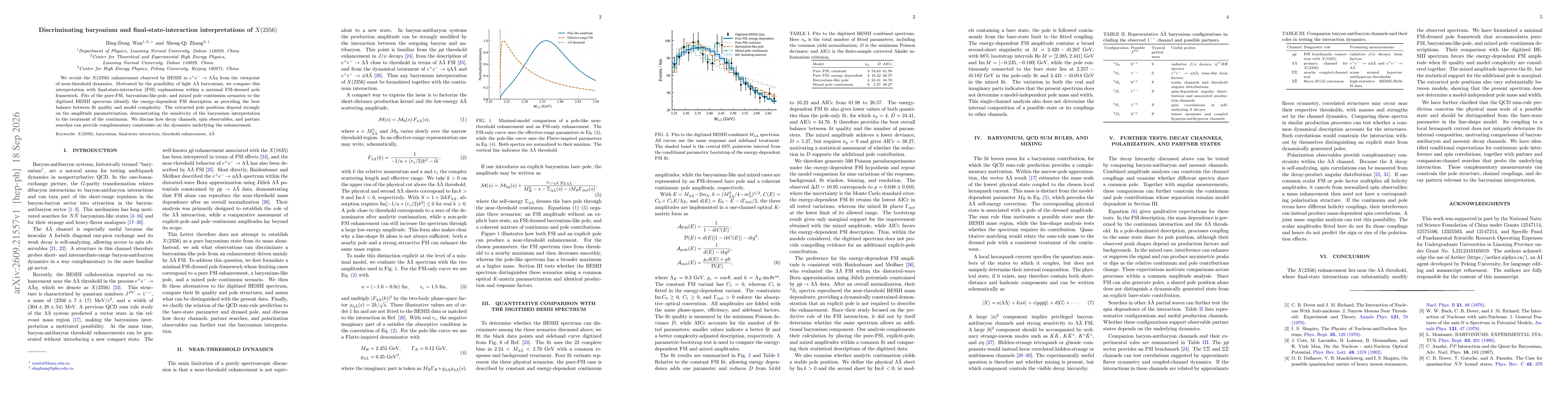 Thumbnail for Discriminating baryonium and final-state-interaction interpretations of $X(2356)$