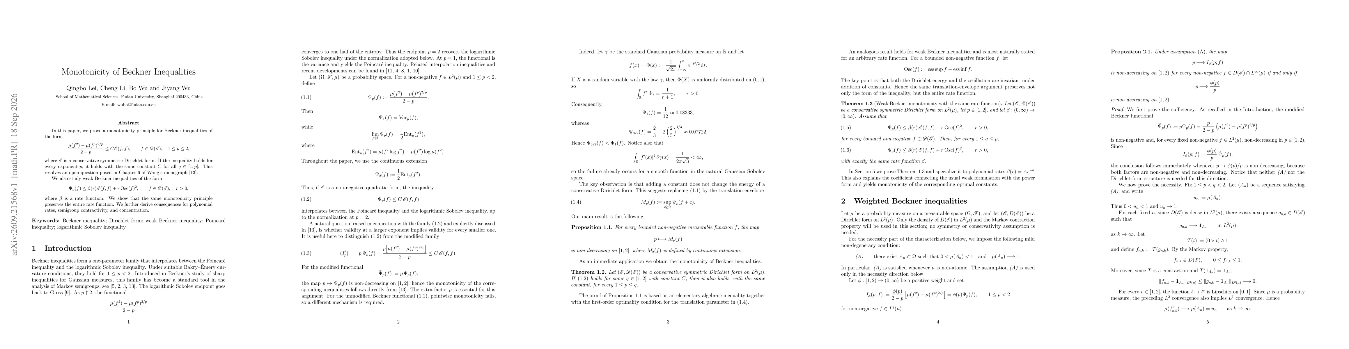 Thumbnail for Monotonicity of Beckner Inequalities