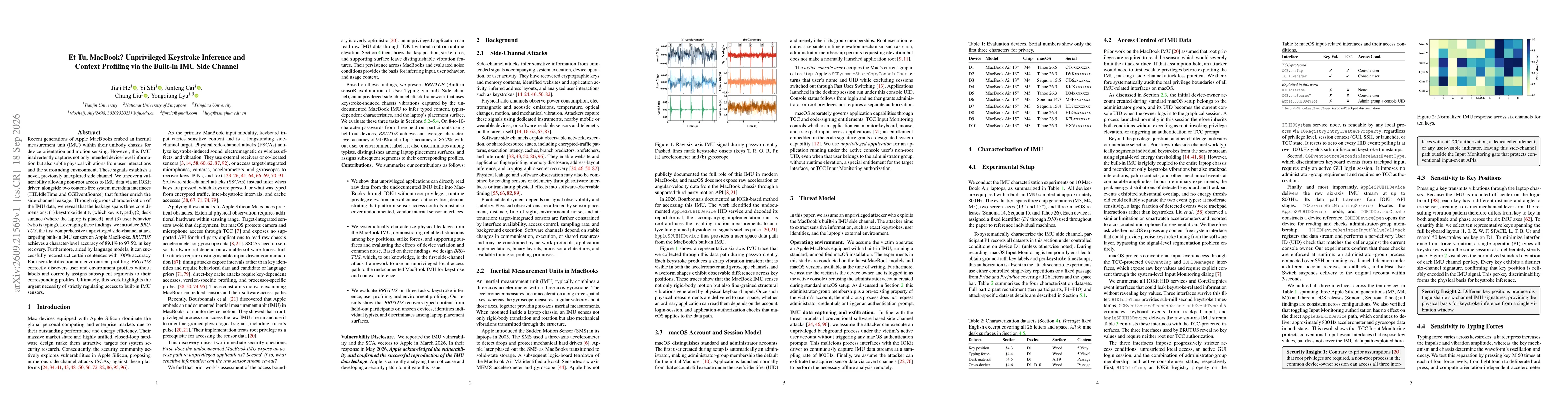 Thumbnail for Et Tu, MacBook? Unprivileged Keystroke Inference and Context Profiling via the Built-in IMU Side Channel