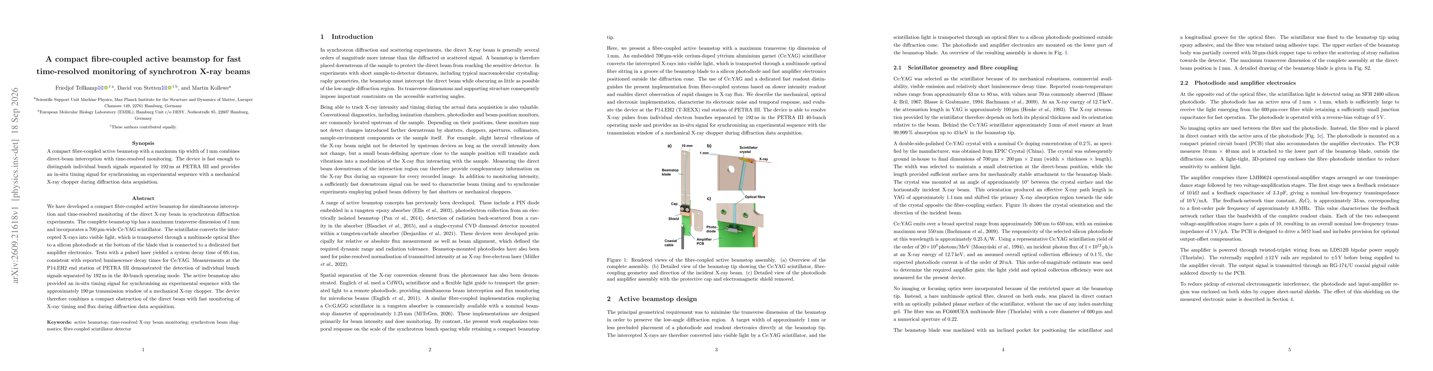 Thumbnail for A compact fibre-coupled active beamstop for fast time-resolved monitoring of synchrotron X-ray beams