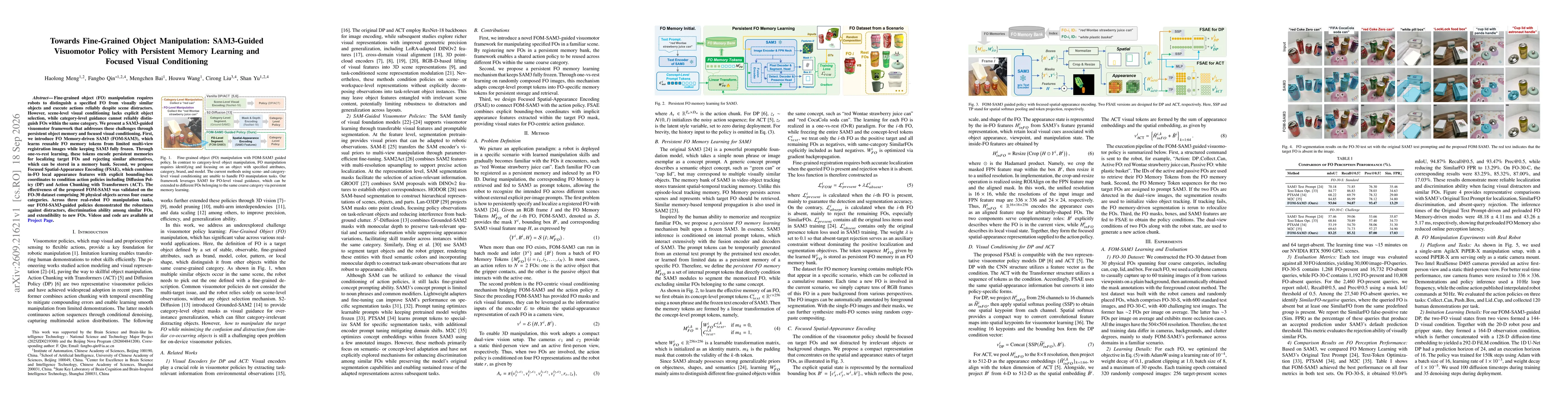 Thumbnail for Towards Fine-Grained Object Manipulation: SAM3-Guided Visuomotor Policy with Persistent Memory Learning and Focused Visual Conditioning