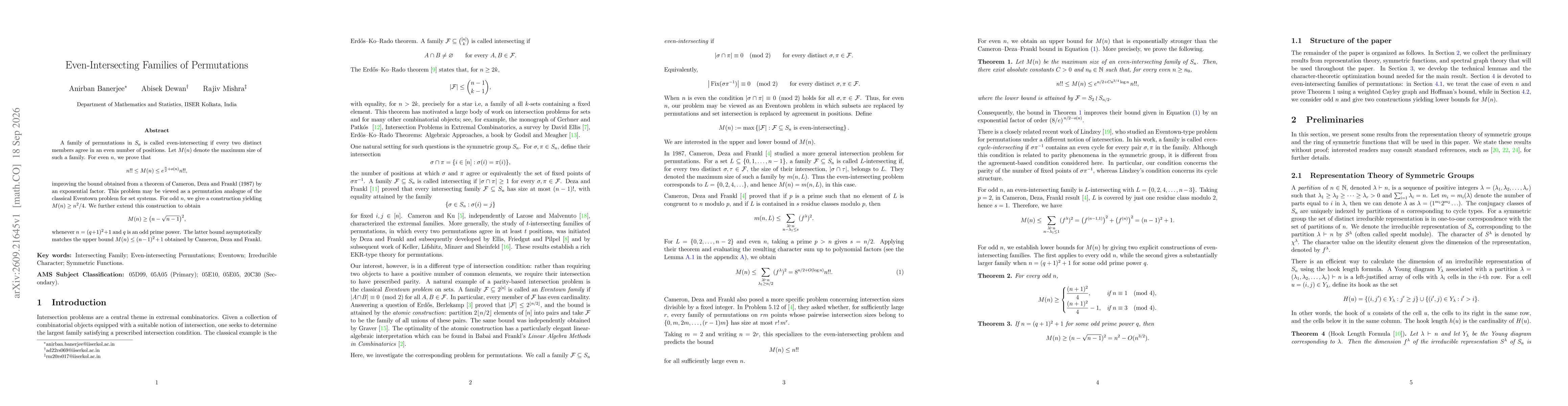 Thumbnail for Even-Intersecting Families of Permutations