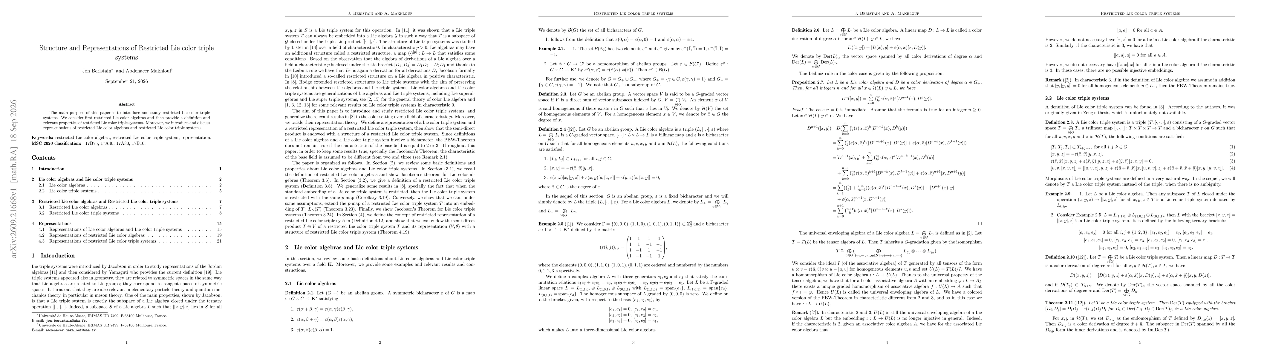 Thumbnail for Structure and Representations of Restricted Lie color triple systems