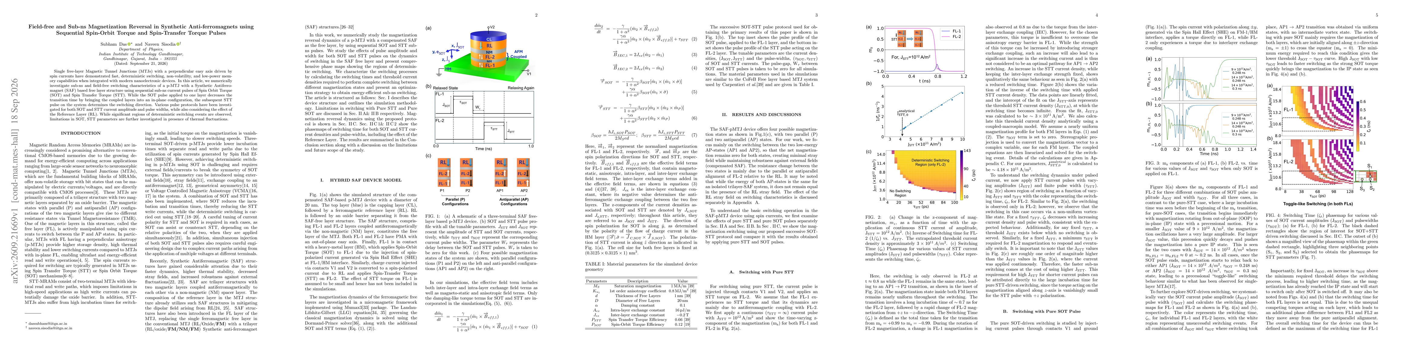 Thumbnail for Field-free and Sub-ns Magnetization Reversal in Synthetic Anti-ferromagnets using Sequential Spin-Orbit Torque and Spin-Transfer Torque Pulses